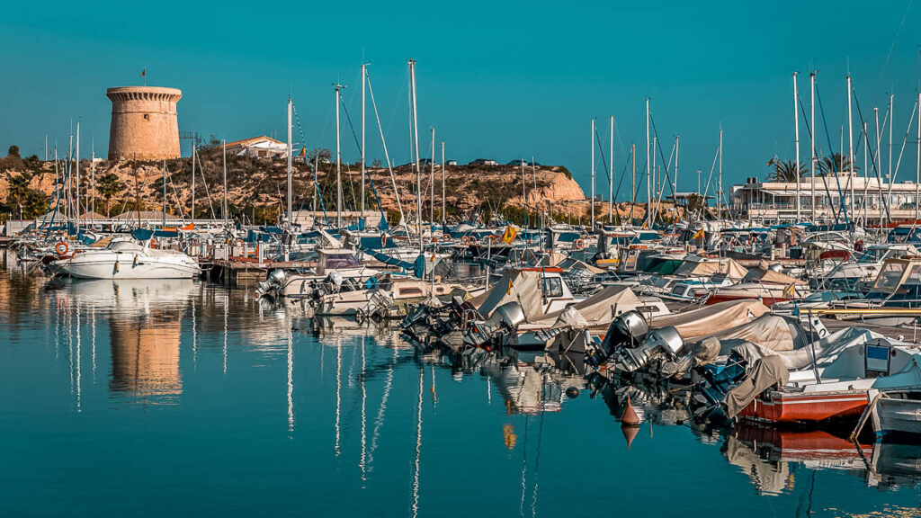 El Campello marina, with the watchtower in the background